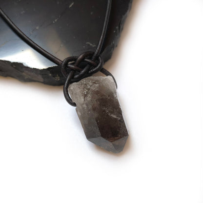 Rauchquarz Kristall Spitze Edelstein Kette mit Lederband