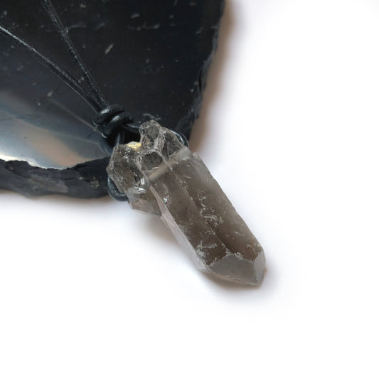 Rauchquarz Kristall Spitze Edelstein Kette mit Lederband