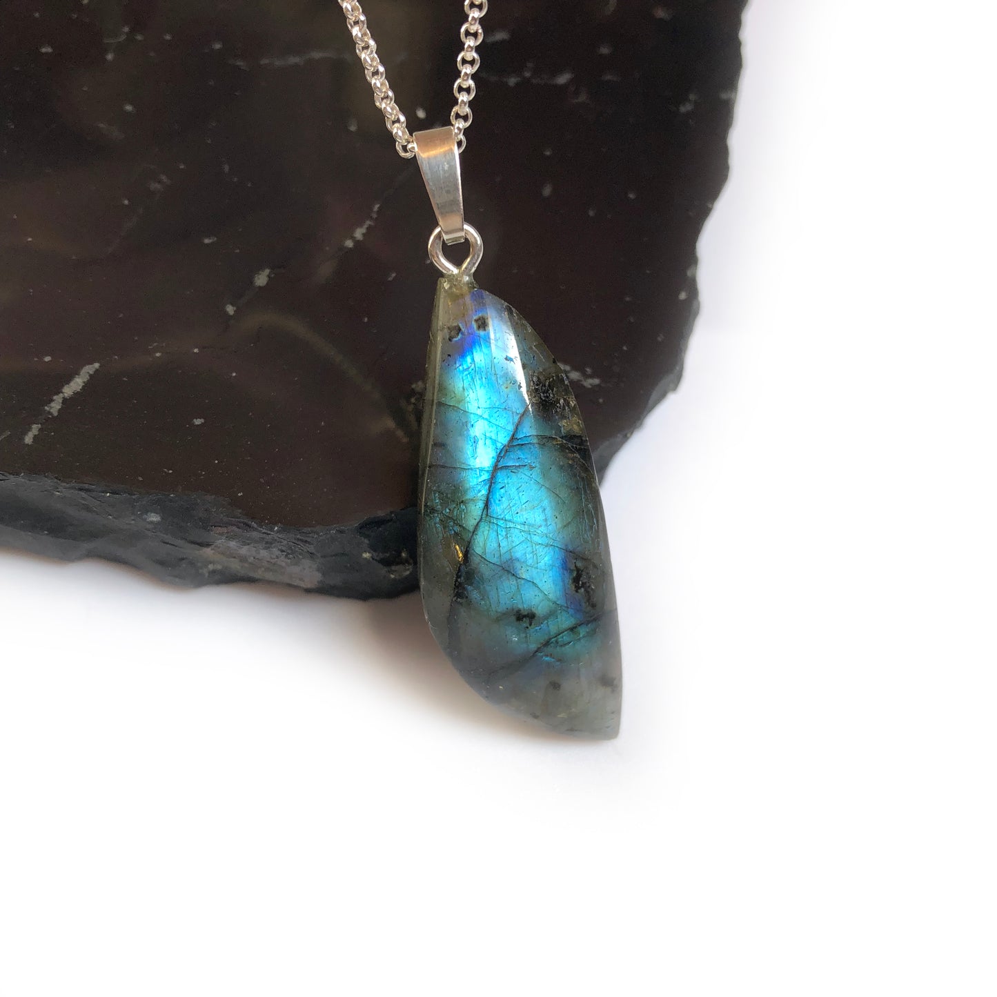 Labradorit Anhänger 925 Silber Edelstein Kette