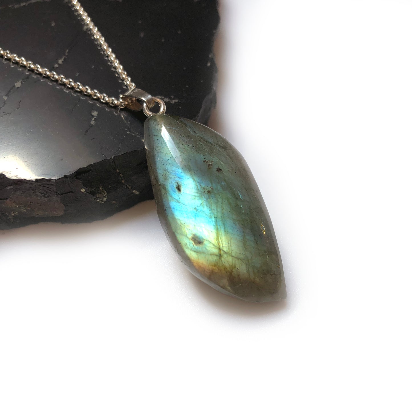 Labradorit Anhänger 925 Silber Edelstein Kette