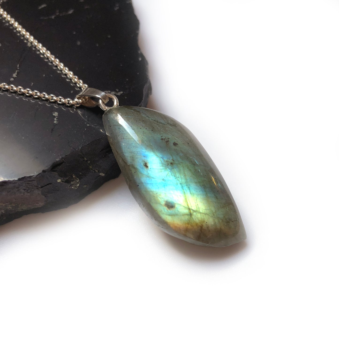 Labradorit Anhänger 925 Silber Edelstein Kette