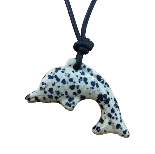 Dalmatiner Jaspis Delfin Edelstein Kette mit Lederband