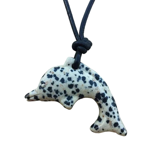 Dalmatiner Jaspis Delfin Edelstein Kette mit Lederband