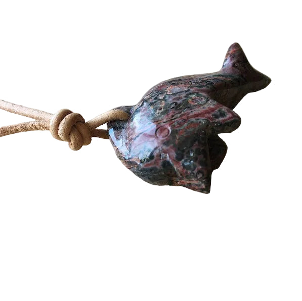 Leoparden Jaspis Delfin Edelstein Kette mit Lederband