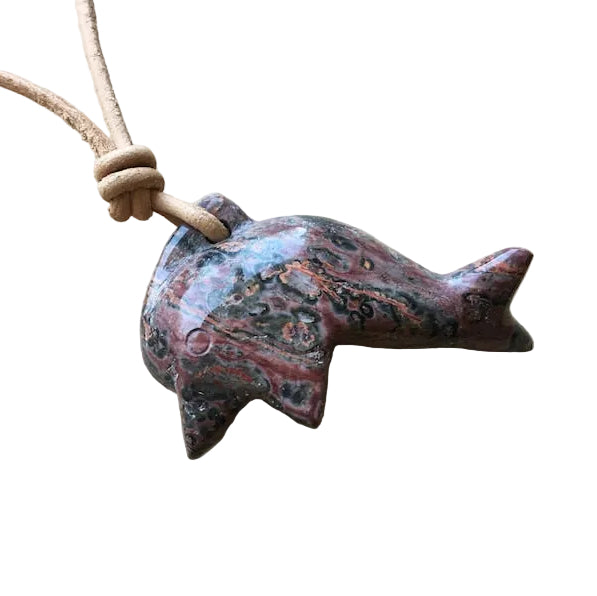 Leoparden Jaspis Delfin Edelstein Kette mit Lederband
