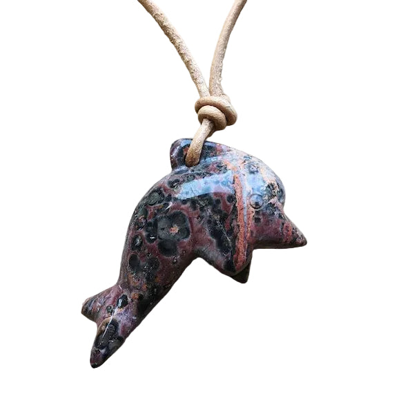 Leoparden Jaspis Delfin Edelstein Kette mit Lederband