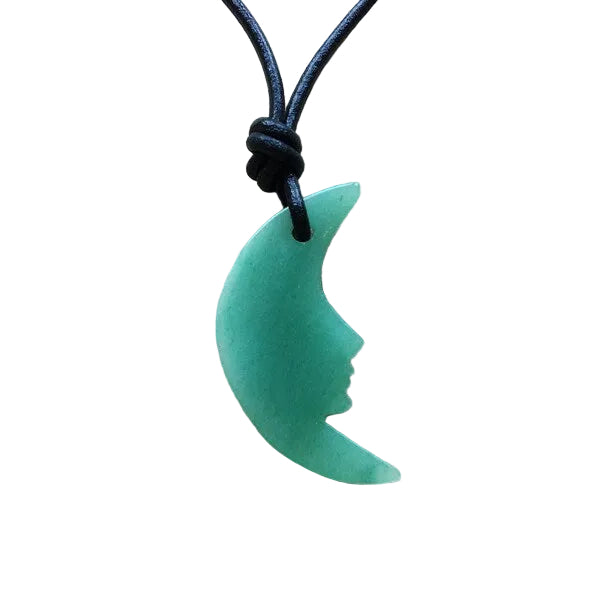 grüner Aventurin Mond Edelstein Kette mit Lederband