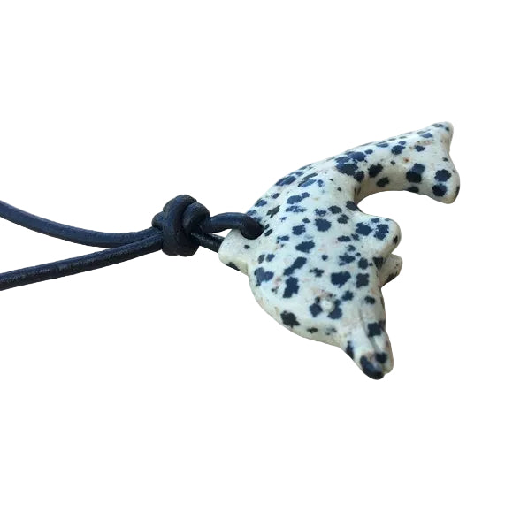 Dalmatiner Jaspis Delfin Edelstein Kette mit Lederband