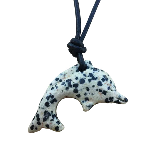 Dalmatiner Jaspis Delfin Edelstein Kette mit Lederband