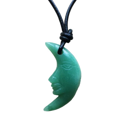 grüner Aventurin Mond Edelstein Kette mit Lederband