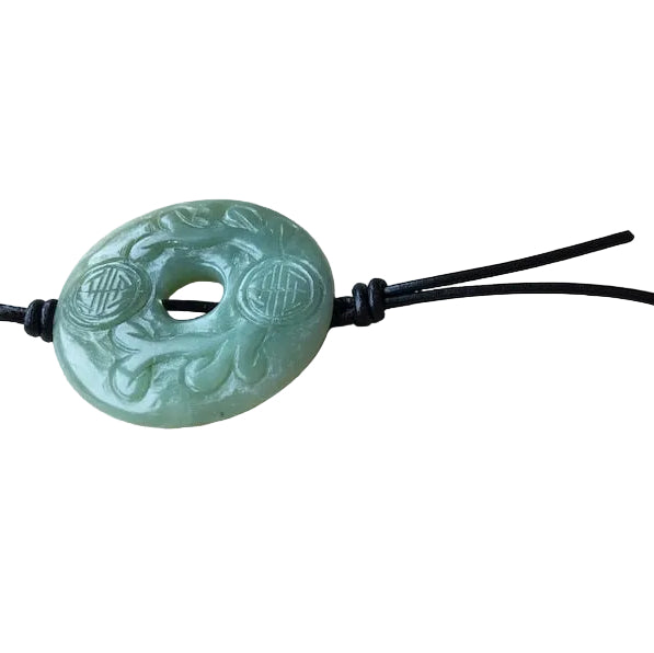 Serpentin Donut graviert Edelstein Kette mit Lederband