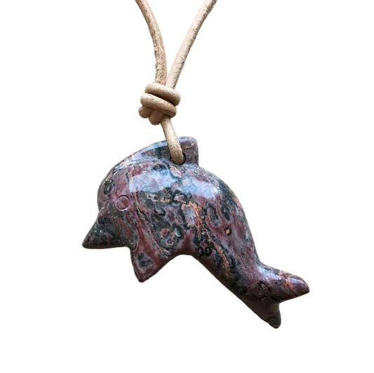Leoparden Jaspis Delfin Edelstein Kette mit Lederband