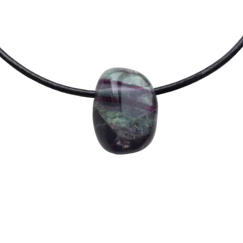 Fluorit Edelstein Kette mit Lederband