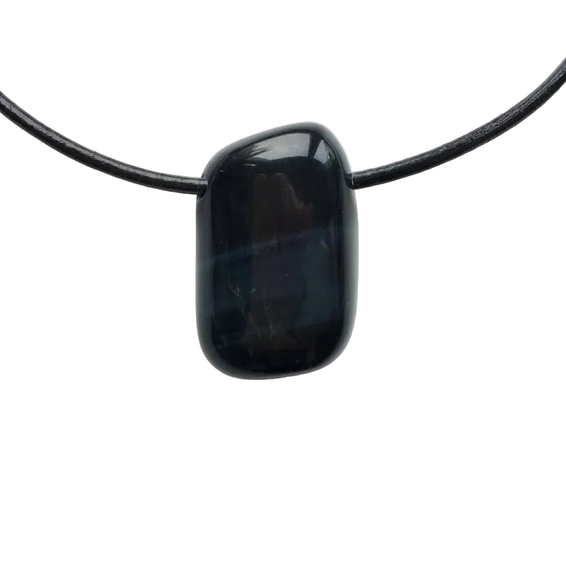 Falkenauge Edelstein Kette mit Lederband