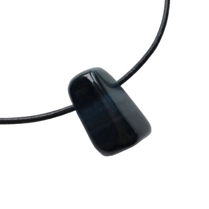 Falkenauge Edelstein Kette mit Lederband