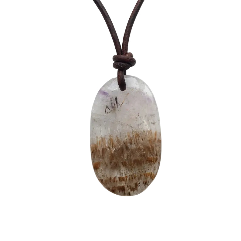 Goethitquarz Cacoxenit Kette Edelstein mit Lederband