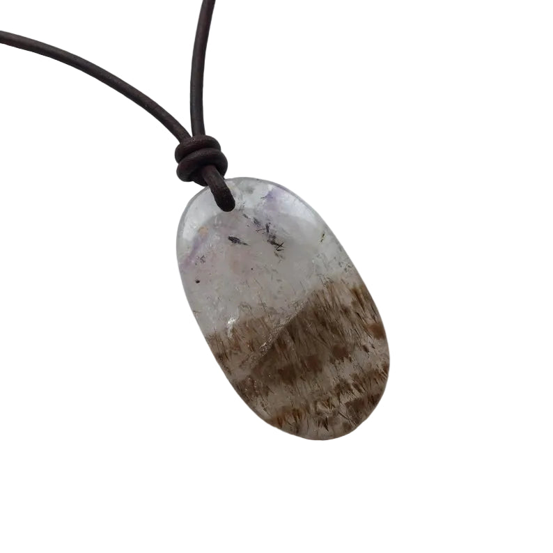 Goethitquarz Cacoxenit Kette Edelstein mit Lederband