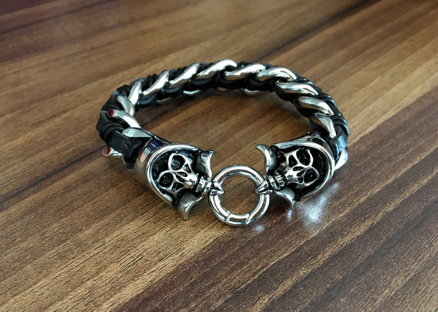 Edelstahl Armband mit Leder